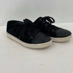 Eileen Fisher black leather suede tie sneakers shoes lace-up white sole women 9